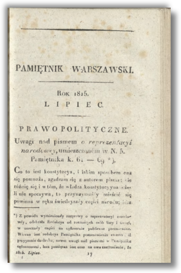 Pamiętnik Warszawski, Rok I, Tom II, LIPIEC, Warszawa 1815